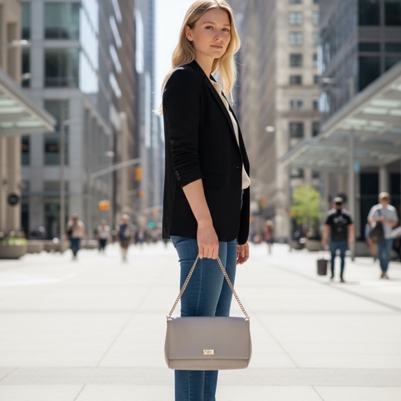 Kate Spade Light Gray Shoulder Bag with Chain Strap - Picture 6 of 8